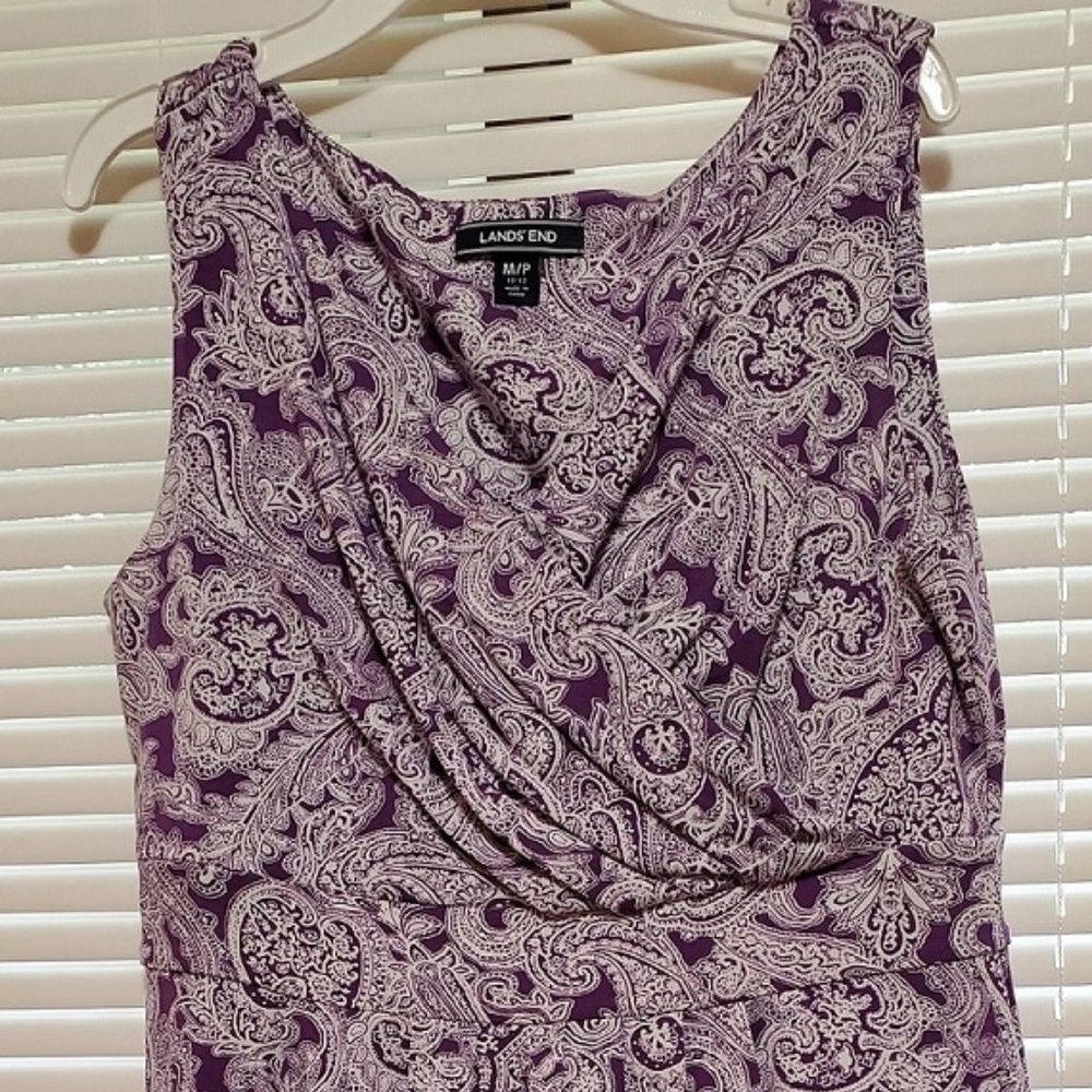Purple paisley wrap bodice dress
